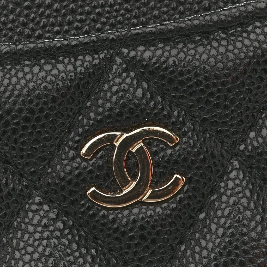 Caviar Quilted CC Zip Around Card Holder Black