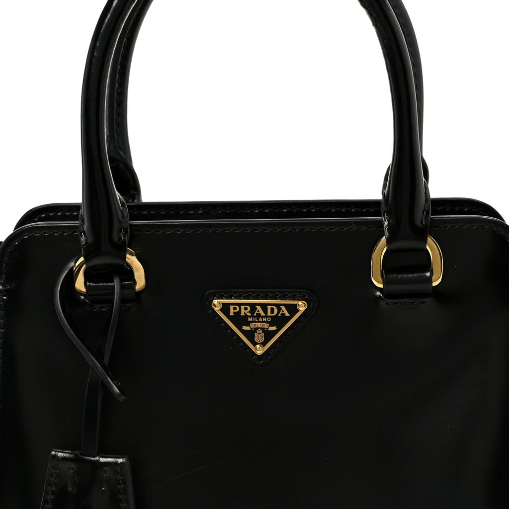 Prada Brushed Calfskin Mini Zippered Crossbody Tote Black