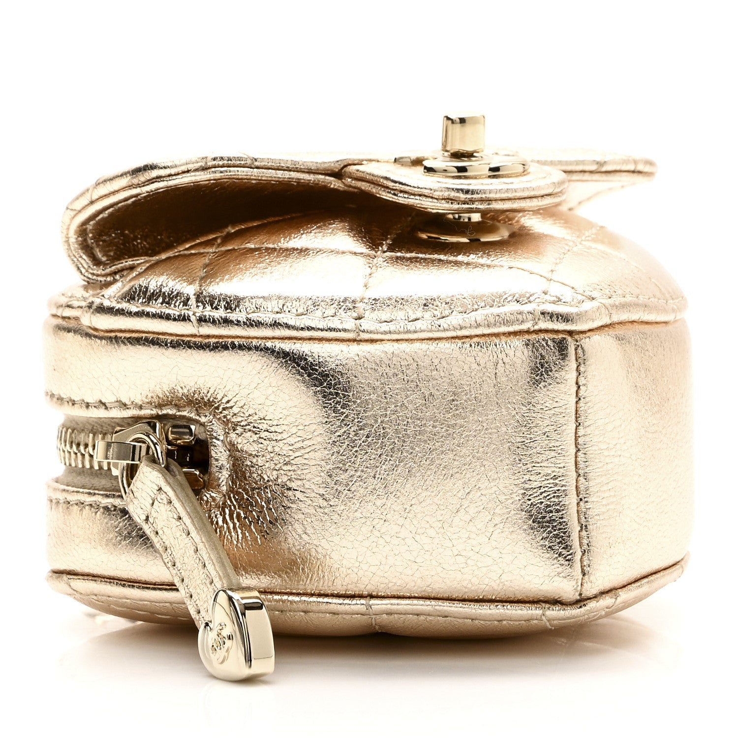 Metallic Lambskin Quilted CC Mini In Love Heart Bag Charm Gold
