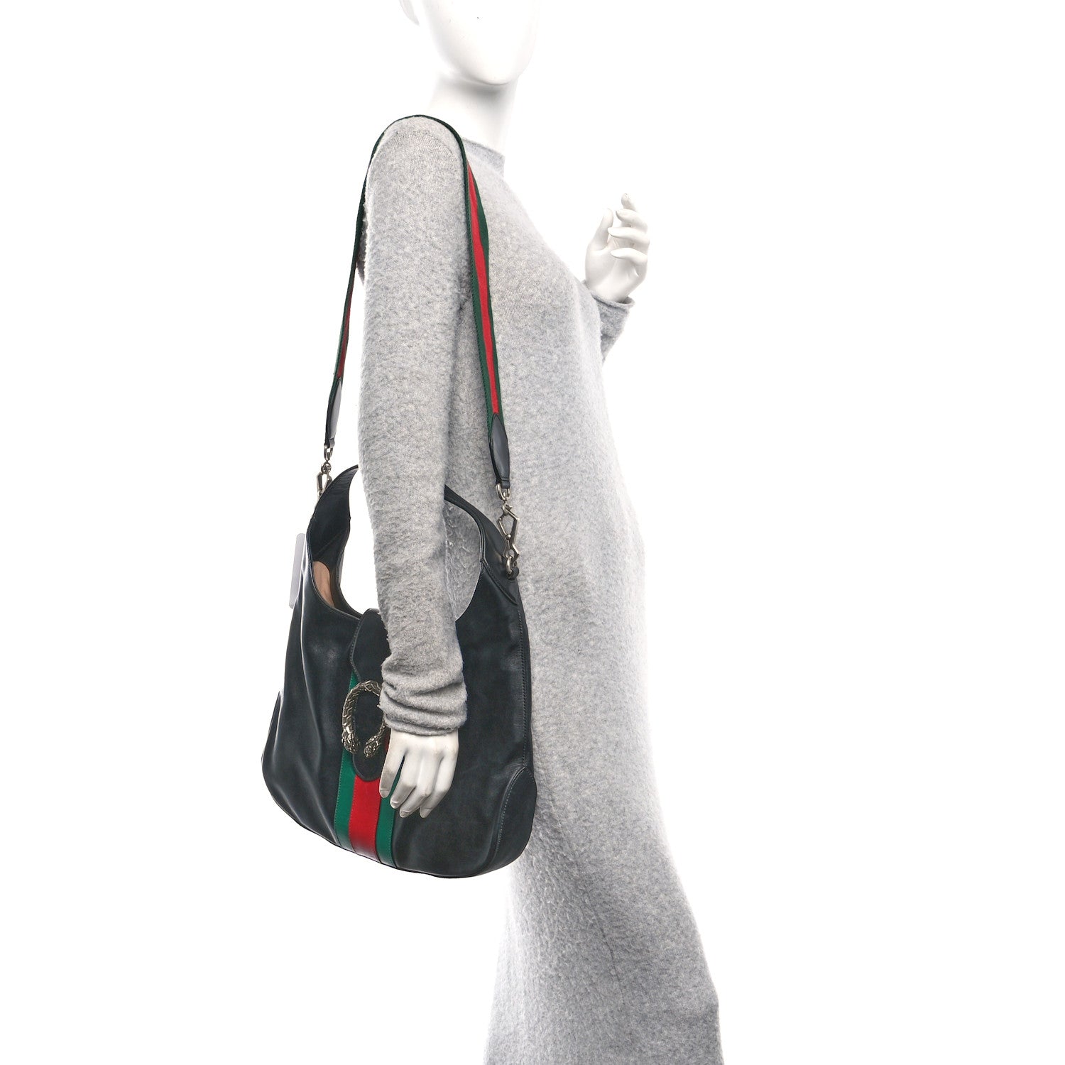 Gucci Calfskin Web Stripe Medium Dionysus Hobo Black