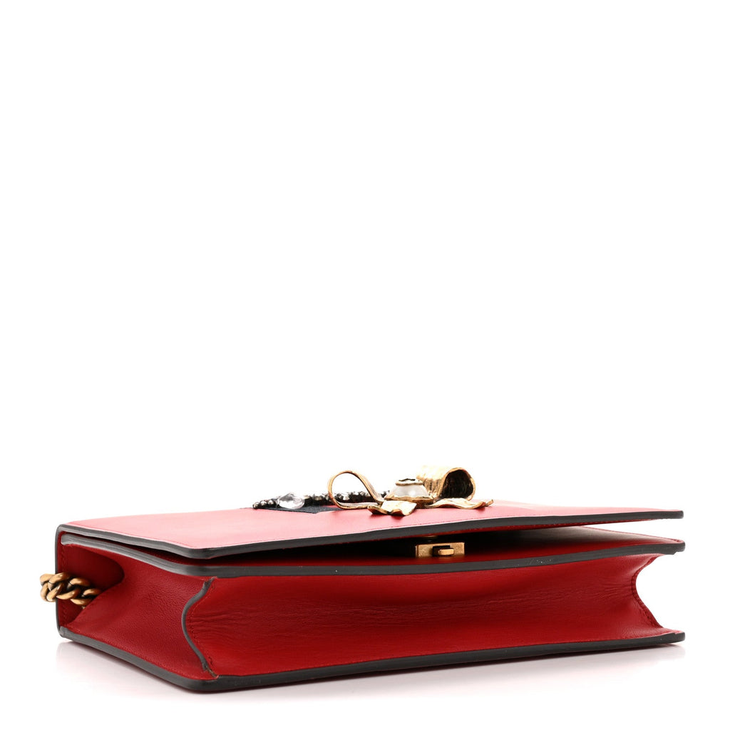 Gucci Calfskin Web Medium Peony Chain Shoulder Bag Red