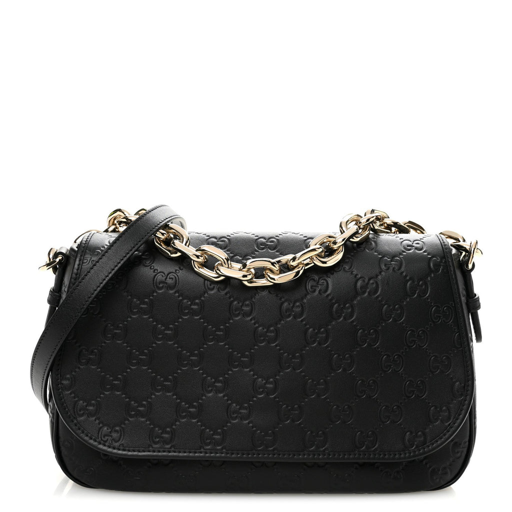 Gucci GG Calfskin Embossed Emblem Medium Arabella Bag Black Black