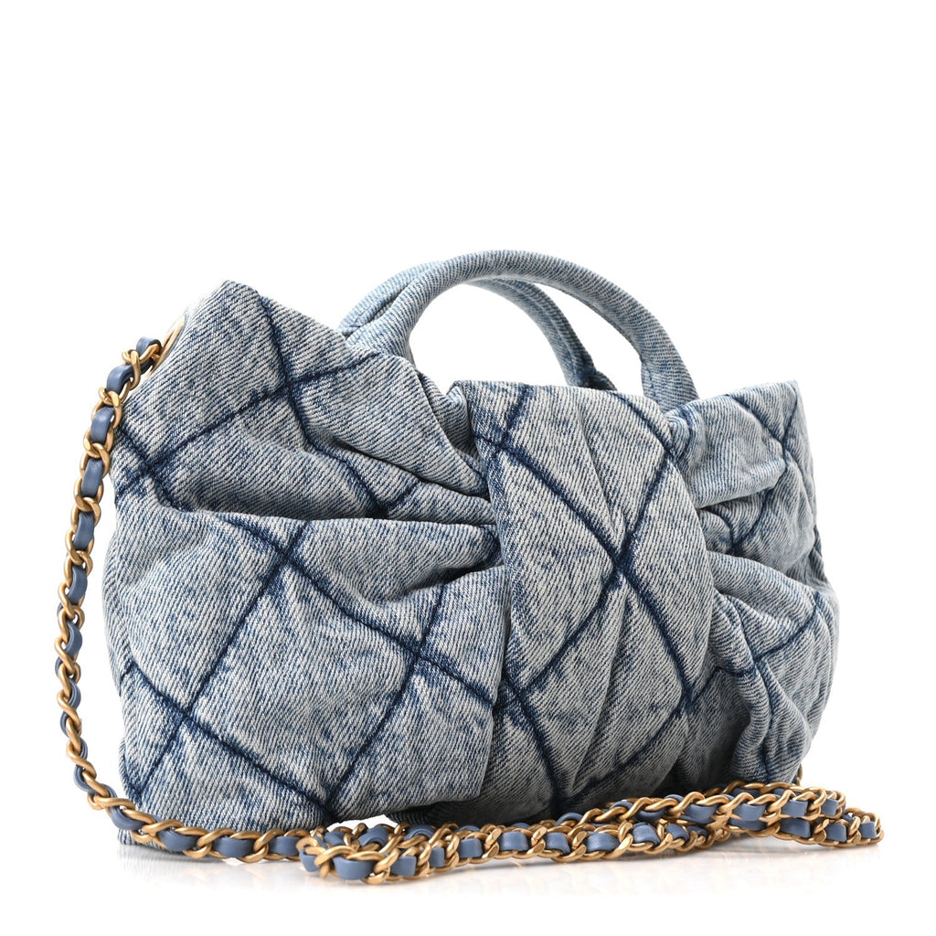 Chanel Washed Denim Quilted Mini Bow Bag Blue