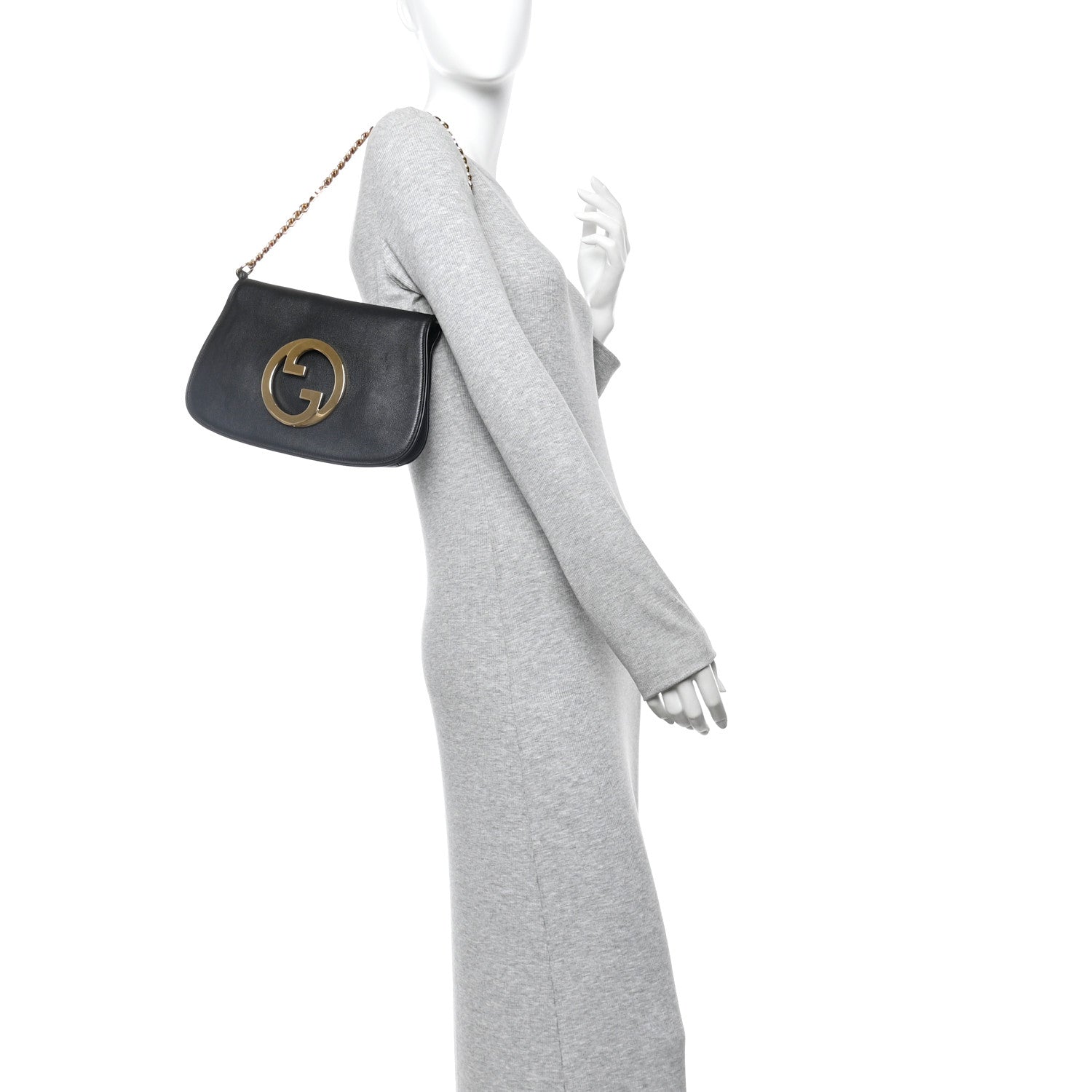Gucci Roxy Calfskin Blondie Chain Shoulder Flap Bag Black
