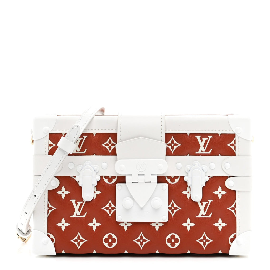 Louis Vuitton Lambskin Embossed Monogram Petite Malle Brown White