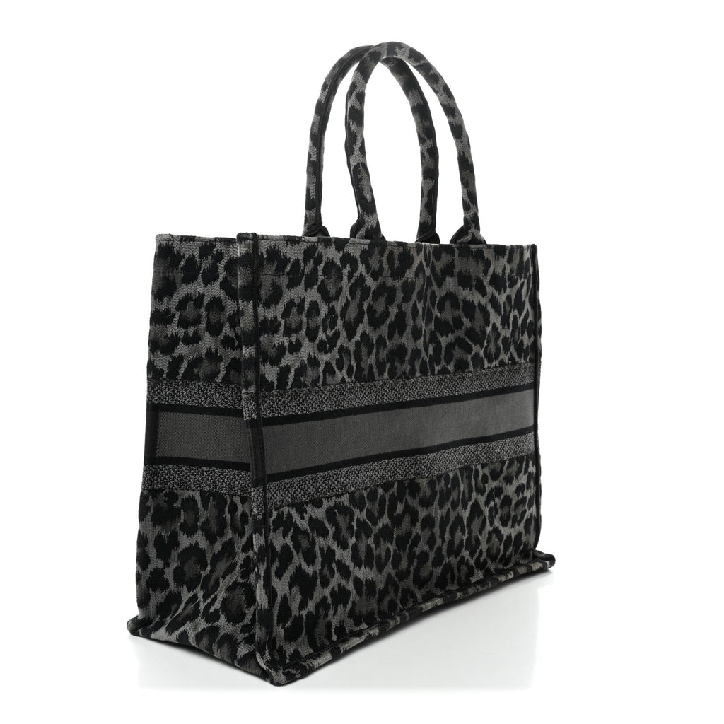 Christian Dior Canvas Mizza Embroidered Large Leopard Book Tote Grey