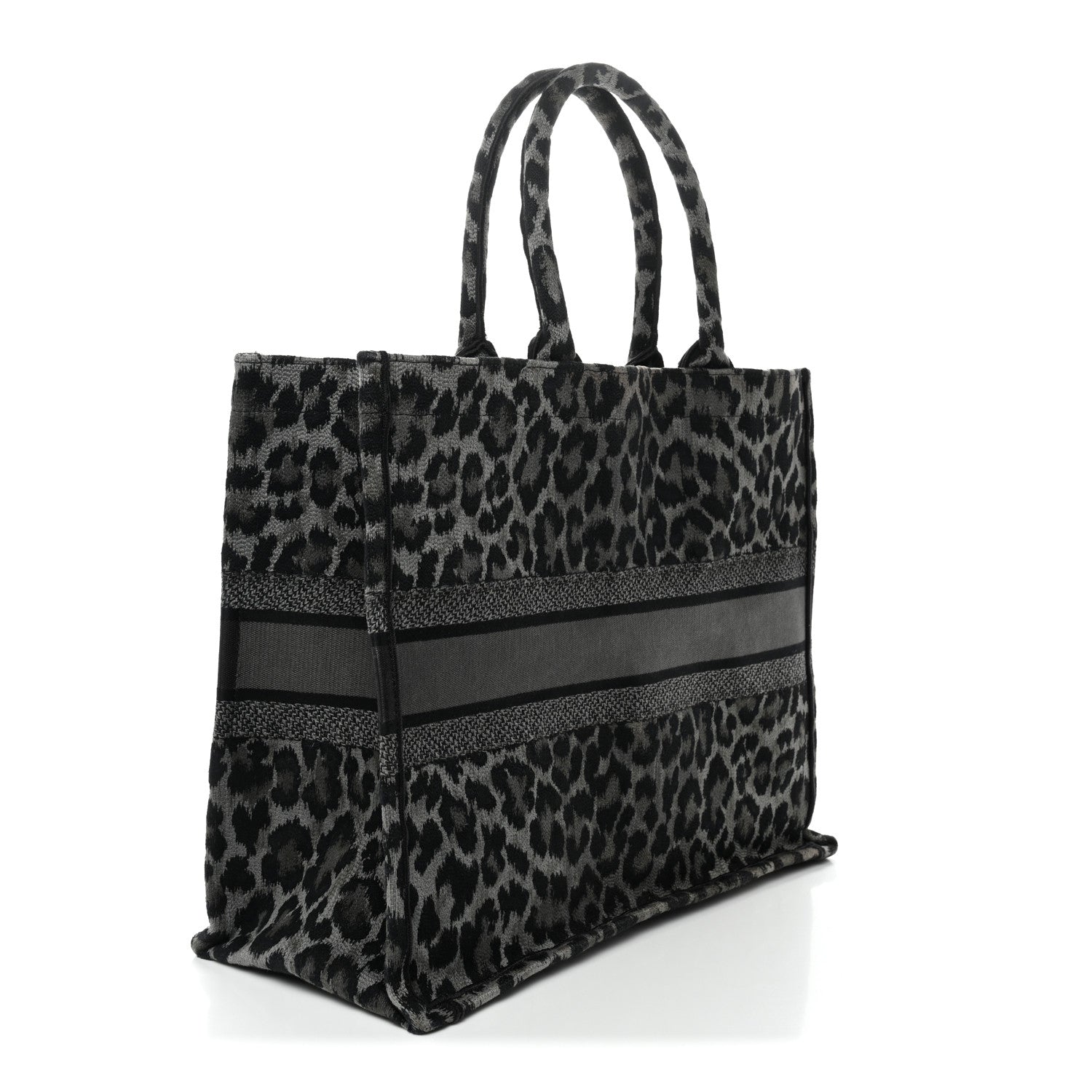 Christian Dior Canvas Mizza Embroidered Large Leopard Book Tote Grey
