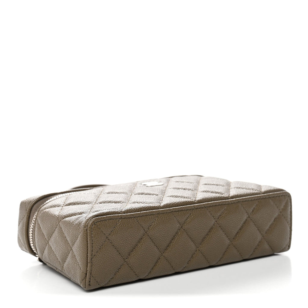 Chanel Caviar Quilted Top Handle Slim Vanity With Chain Dark Khaki