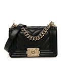 Chanel Caviar Chevron Quilted Small Boy Flap Black