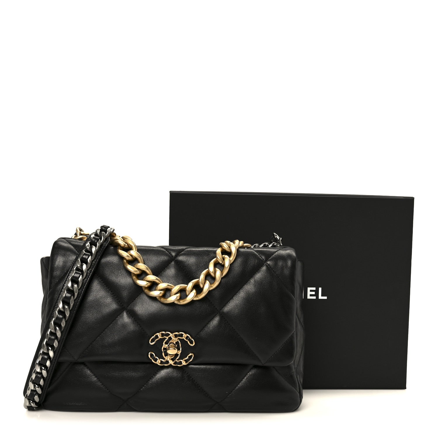 Chanel Lambskin Quilted Large Chanel 19 Flap Black