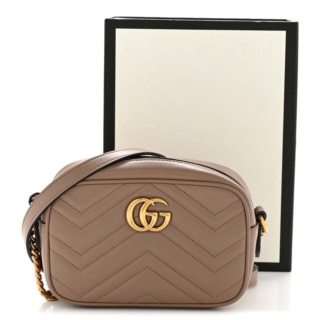 Gucci Calfskin Matelasse Mini GG Marmont Chain Shoulder Bag Porcelain Rose
