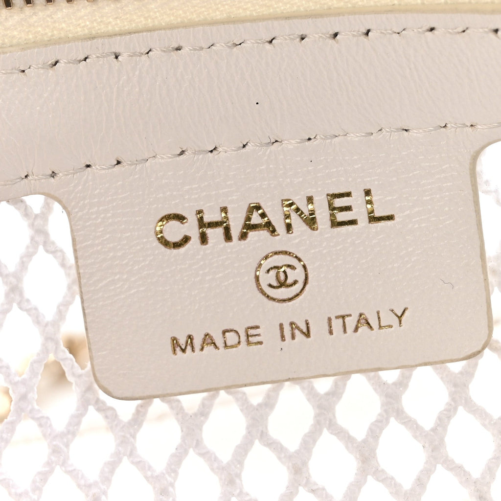 Chanel Mesh Shiny Lambskin Chain Hobo White