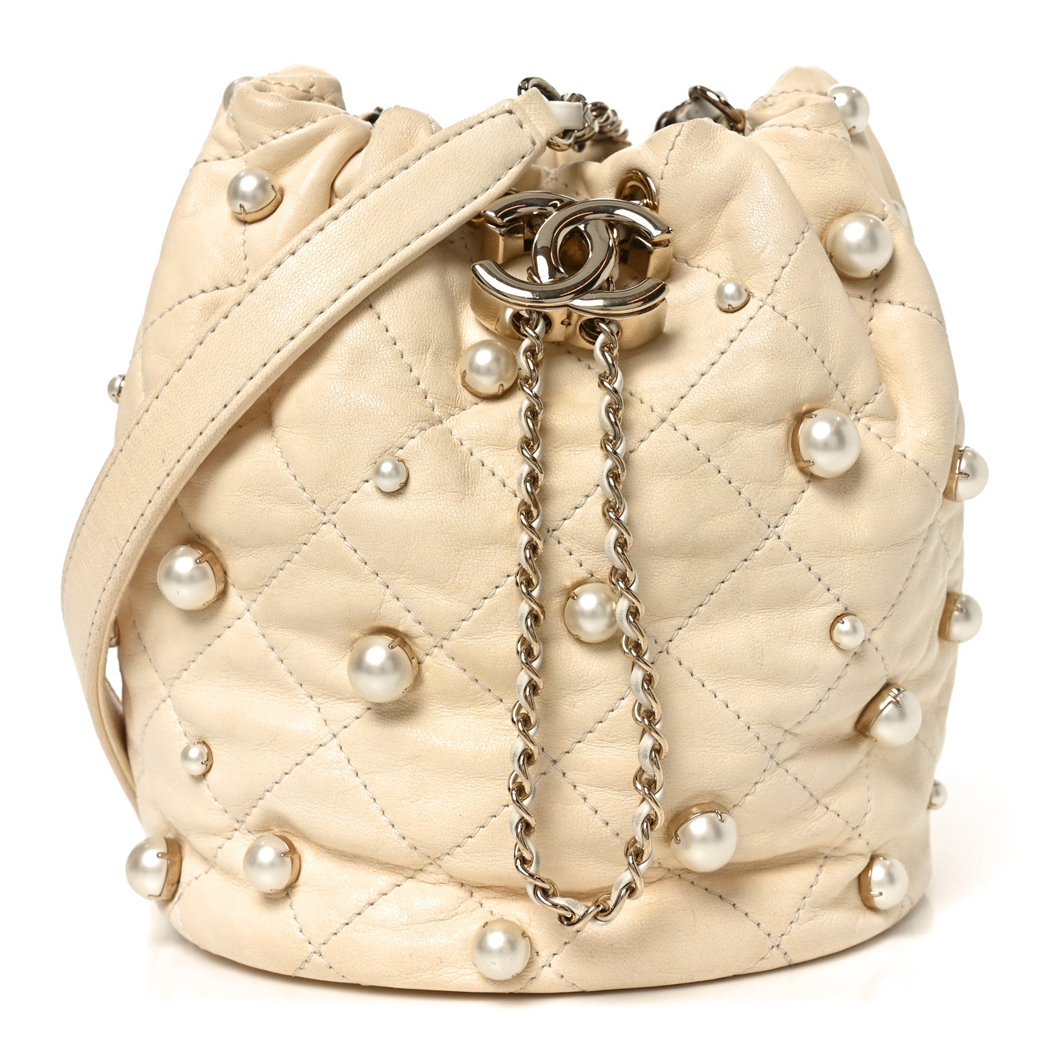 Chanel Lambskin Quilted Pearl Mini About Pearls Drawstring Bag White