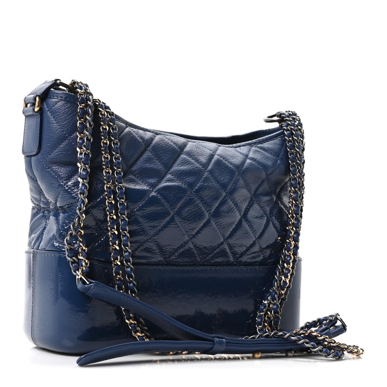 Chanel Patent Goatskin Quilted Medium Gabrielle Hobo Blue
