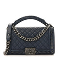 Chanel Calfskin Quilted Medium Top Handle Boy Flap Blue