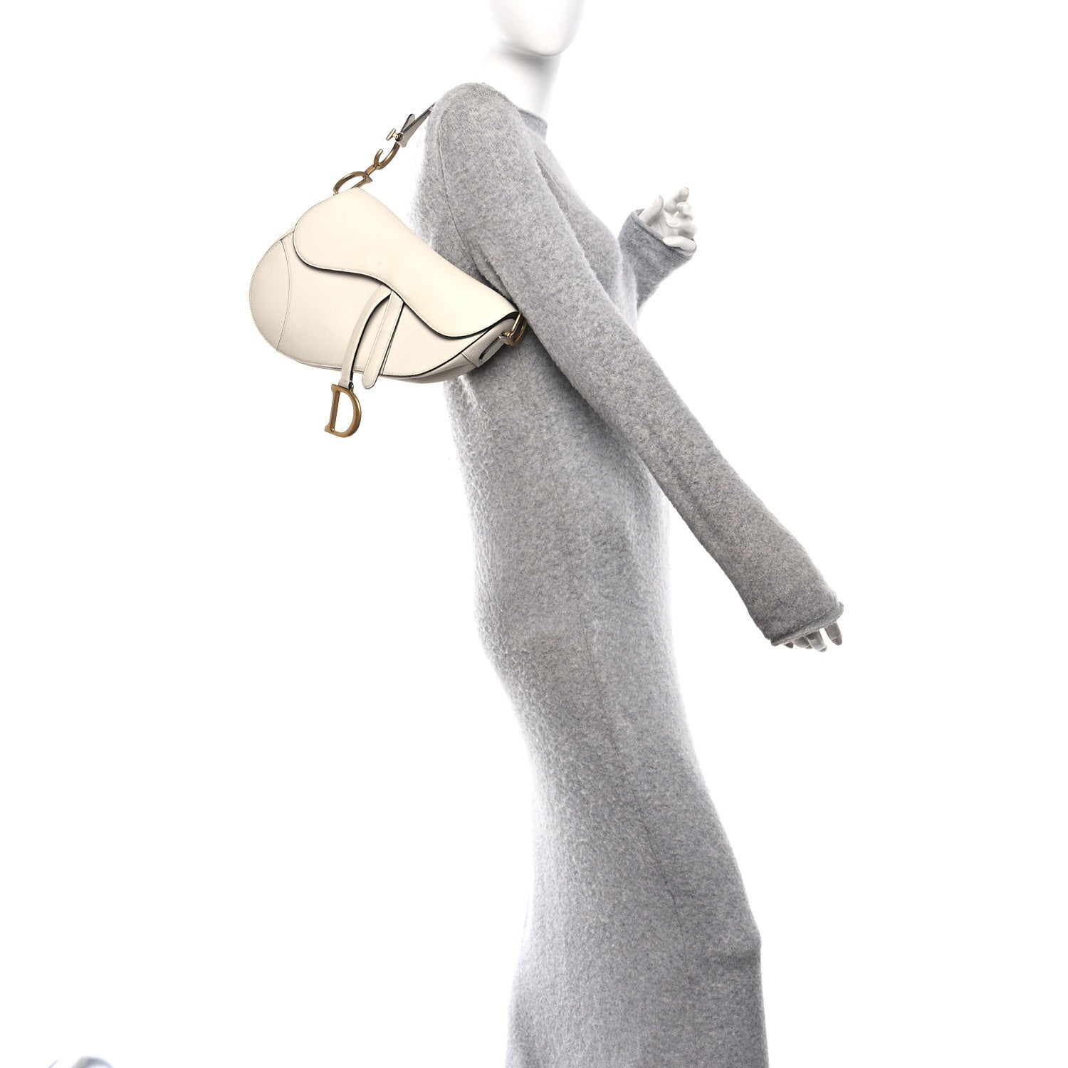 Christian Dior Grained Calfskin Saddle Bag White