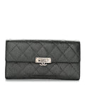 Metallic Caviar Quilted Large Golden Class Gusset Flap Wallet Dark Grey