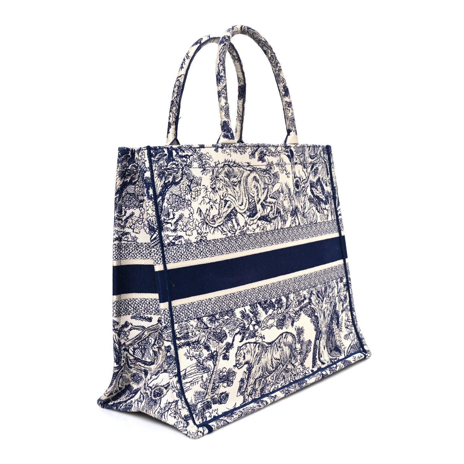 Christian Dior Canvas Embroidered Large Dioriviera Toile De Jouy Book Tote Blue