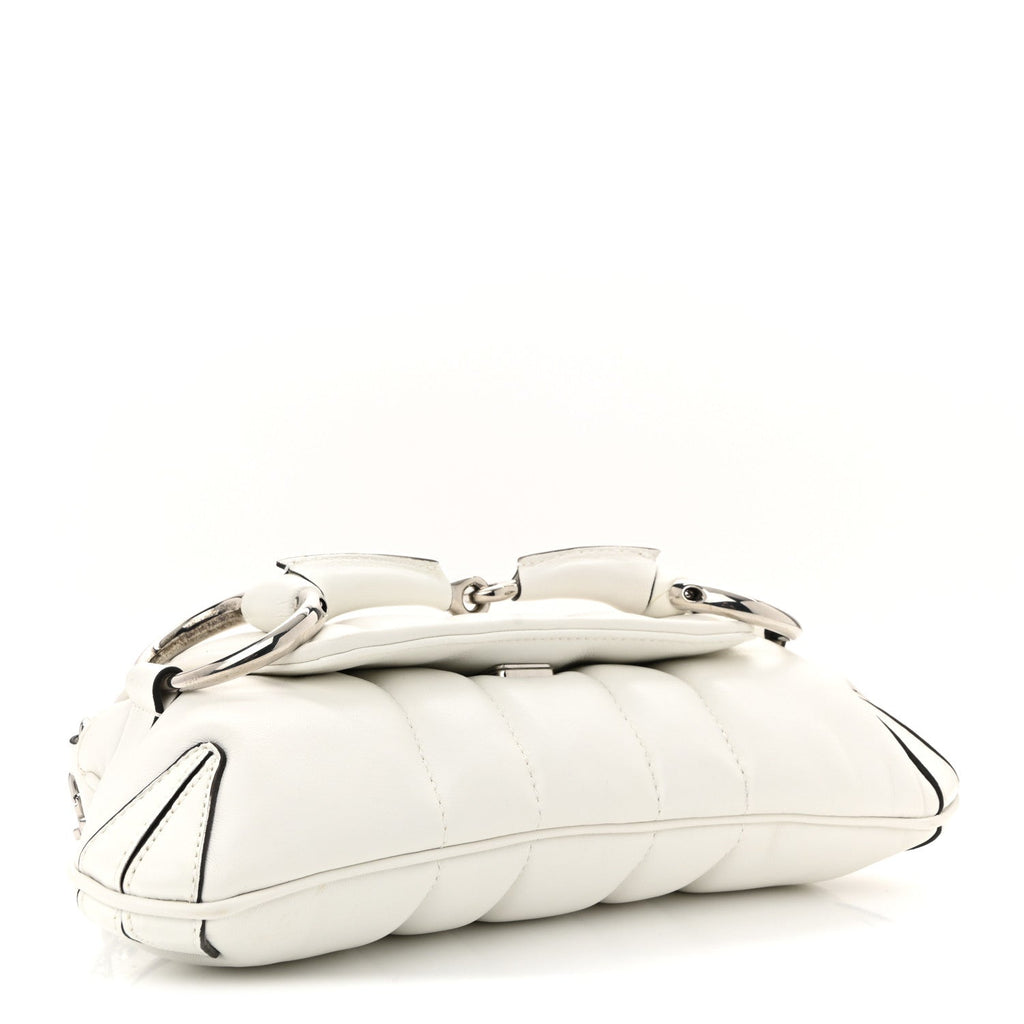 Gucci Nappa Vertical Matelasse Small Maxi Horsebit Chain Shoulder Bag Great White