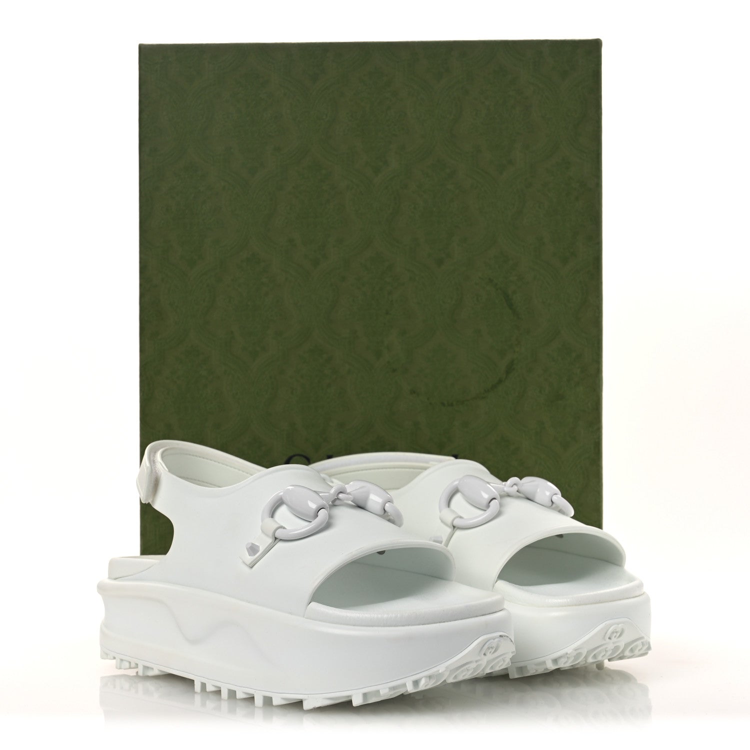 Gucci Soft Rubber Horsebit Touch Womens Strapped Sandals 38 Great White