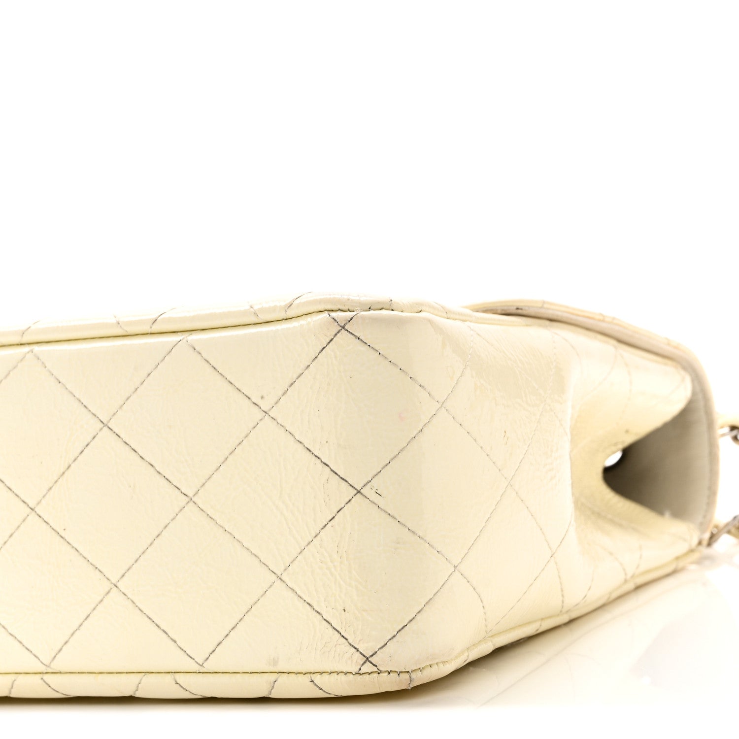 Chanel Distressed Patent Jumbo Single Flap White