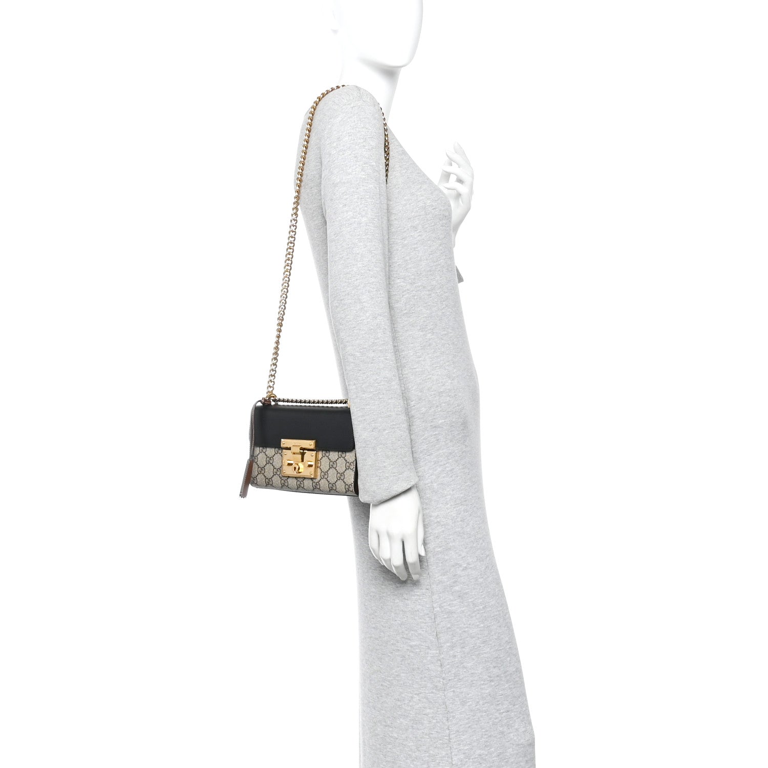 Gucci GG Supreme Monogram Calfskin Small Padlock Shoulder Bag Beige Black Cuir