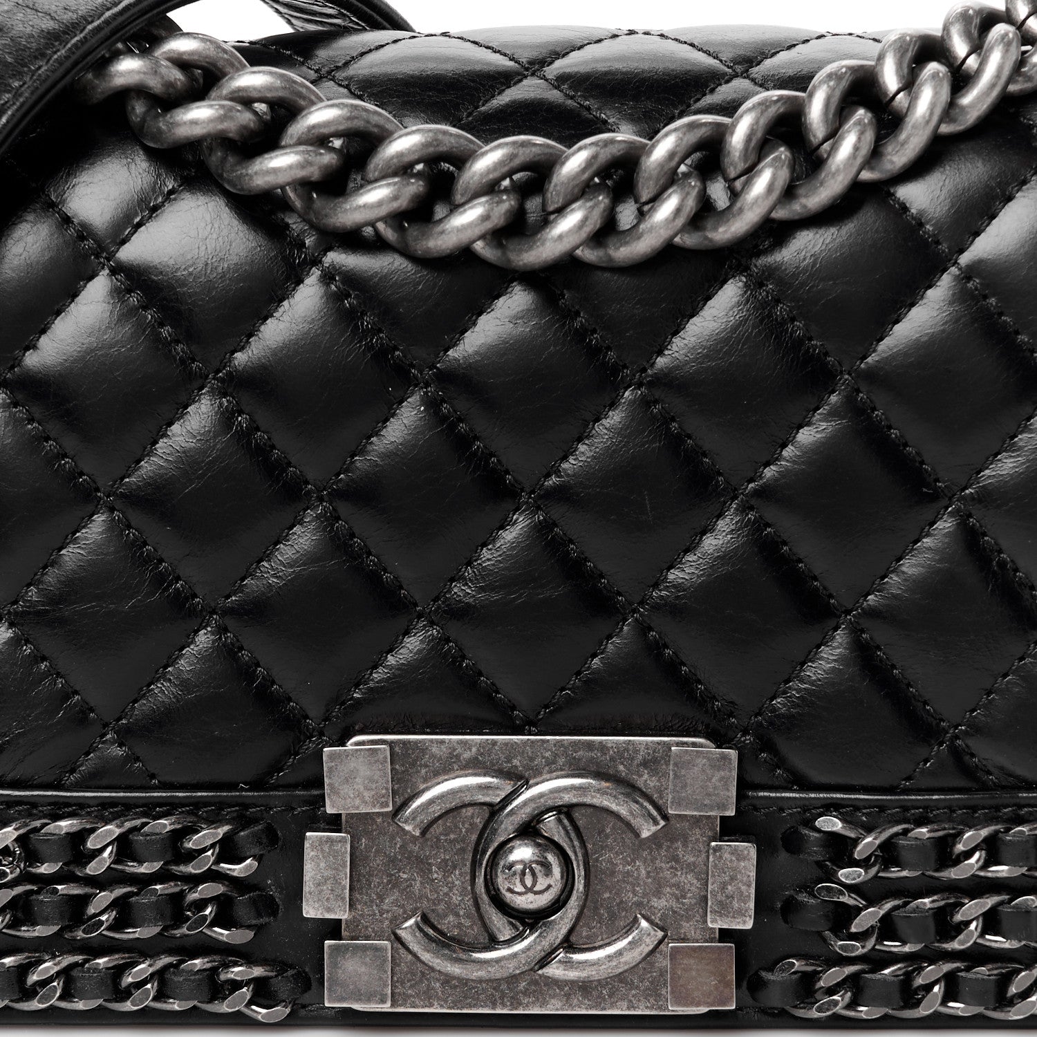 Chanel Glazed Calfskin Quilted Small Boy Chained Flap Black