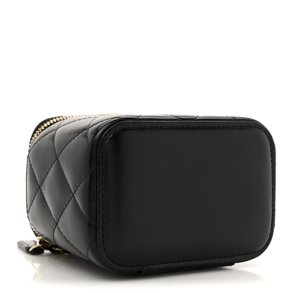 Chanel Calfskin Quilted Mini Perfect Fit Vanity Case With Chain Black
