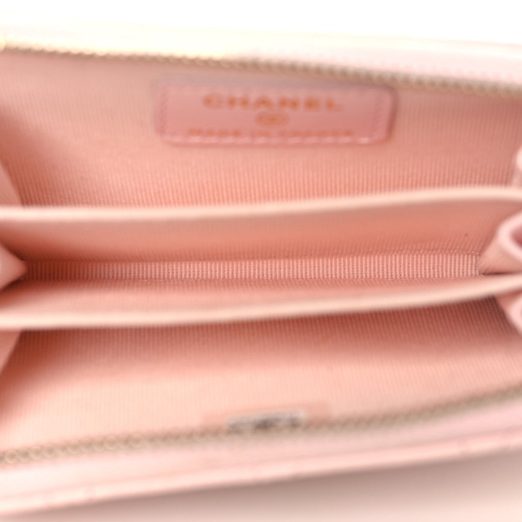 Caviar Quilted Zip Coin Purse Wallet Light Pink