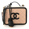 Chanel Caviar Quilted Medium CC Filigree Vanity Case Beige Black