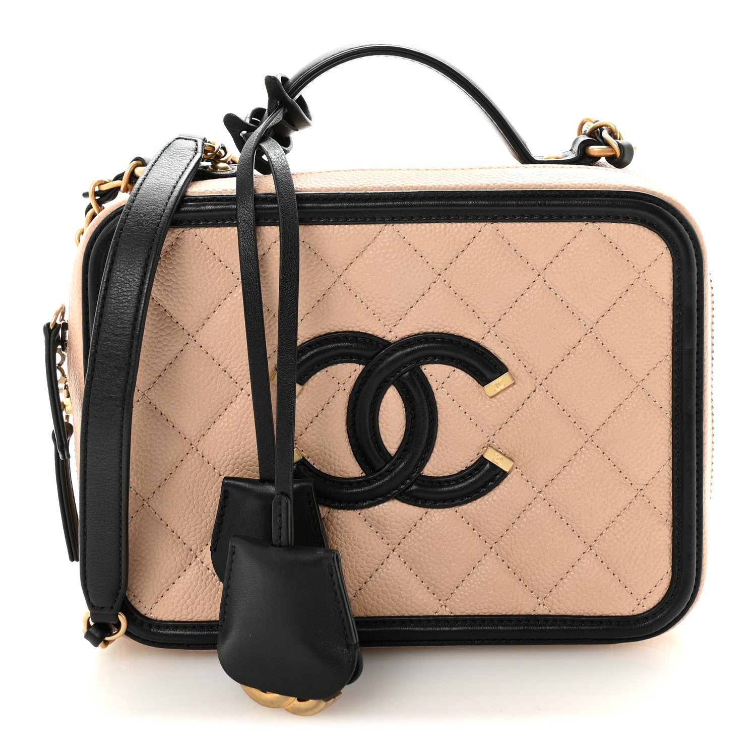 Chanel Caviar Quilted Medium CC Filigree Vanity Case Beige Black