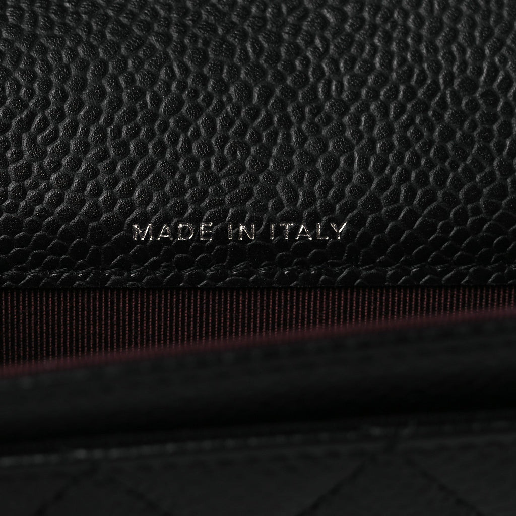 Caviar Quilted Flap Card Holder Wallet Black