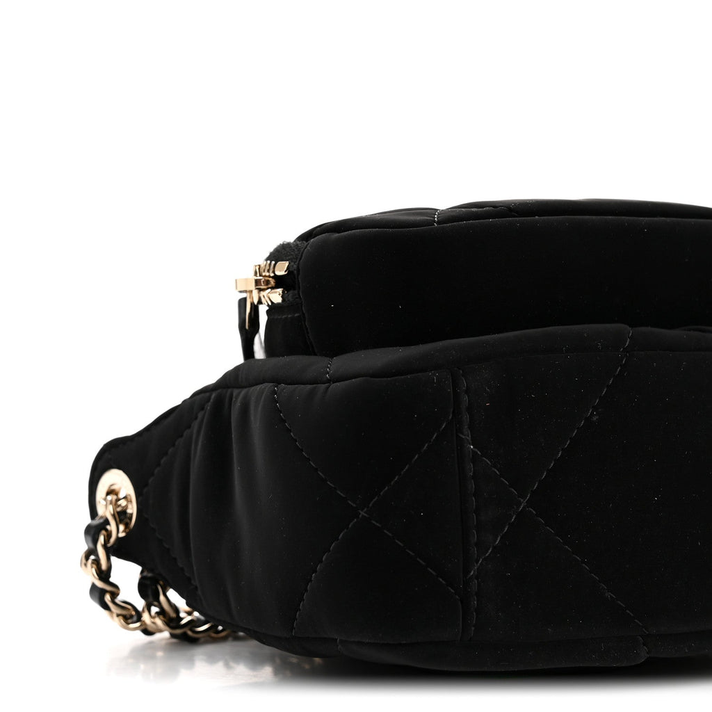 Chanel Velvet Effect Nylon Shiny Crumpled Calfskin Mini Quilted Chanel 25 Clutch With Chain Black