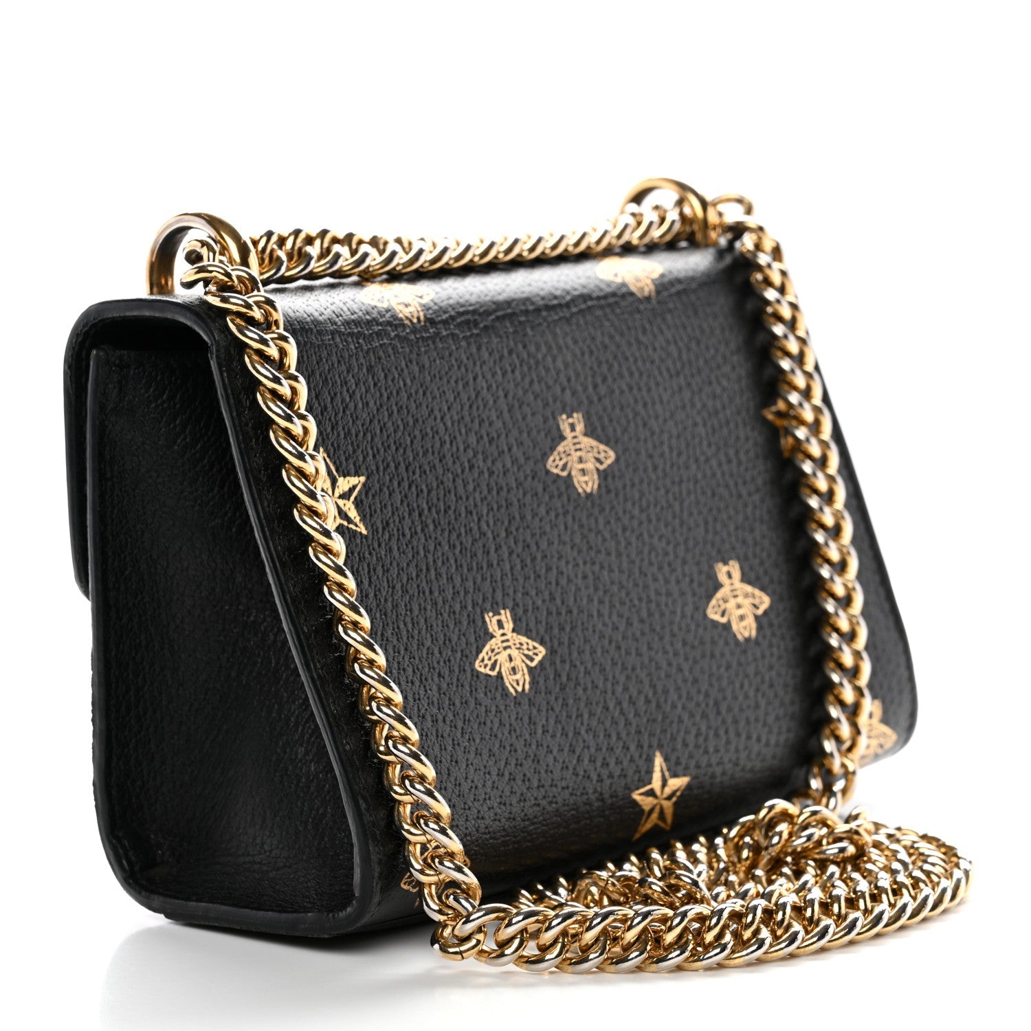 Gucci Grained Calfskin Bee Star Small Padlock Shoulder Bag Black