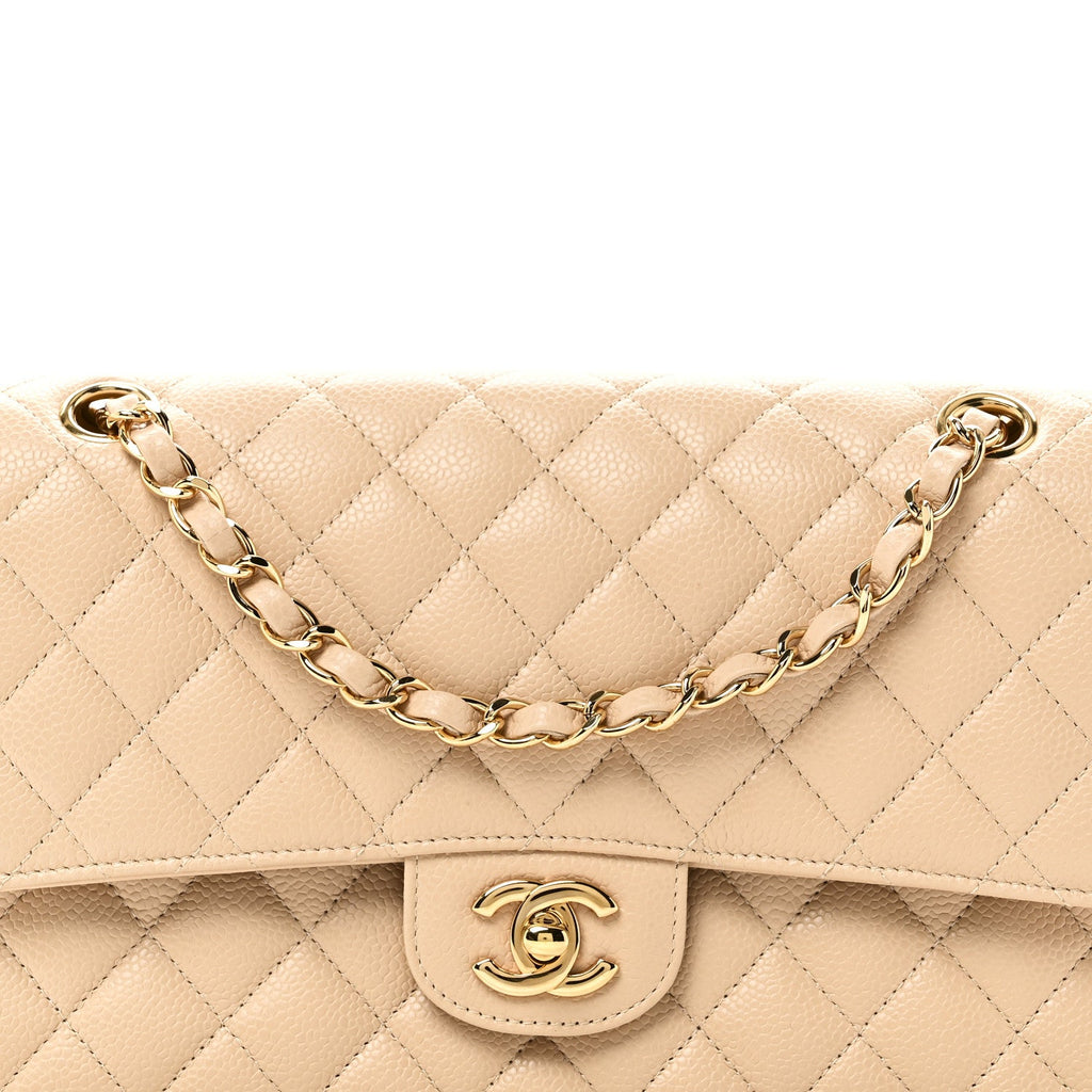 Chanel Caviar Quilted Medium Double Flap Beige