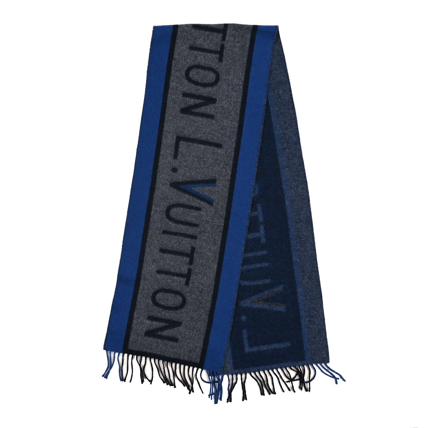 Louis Vuitton Wool Cashmere LV Scarf Grey Blue