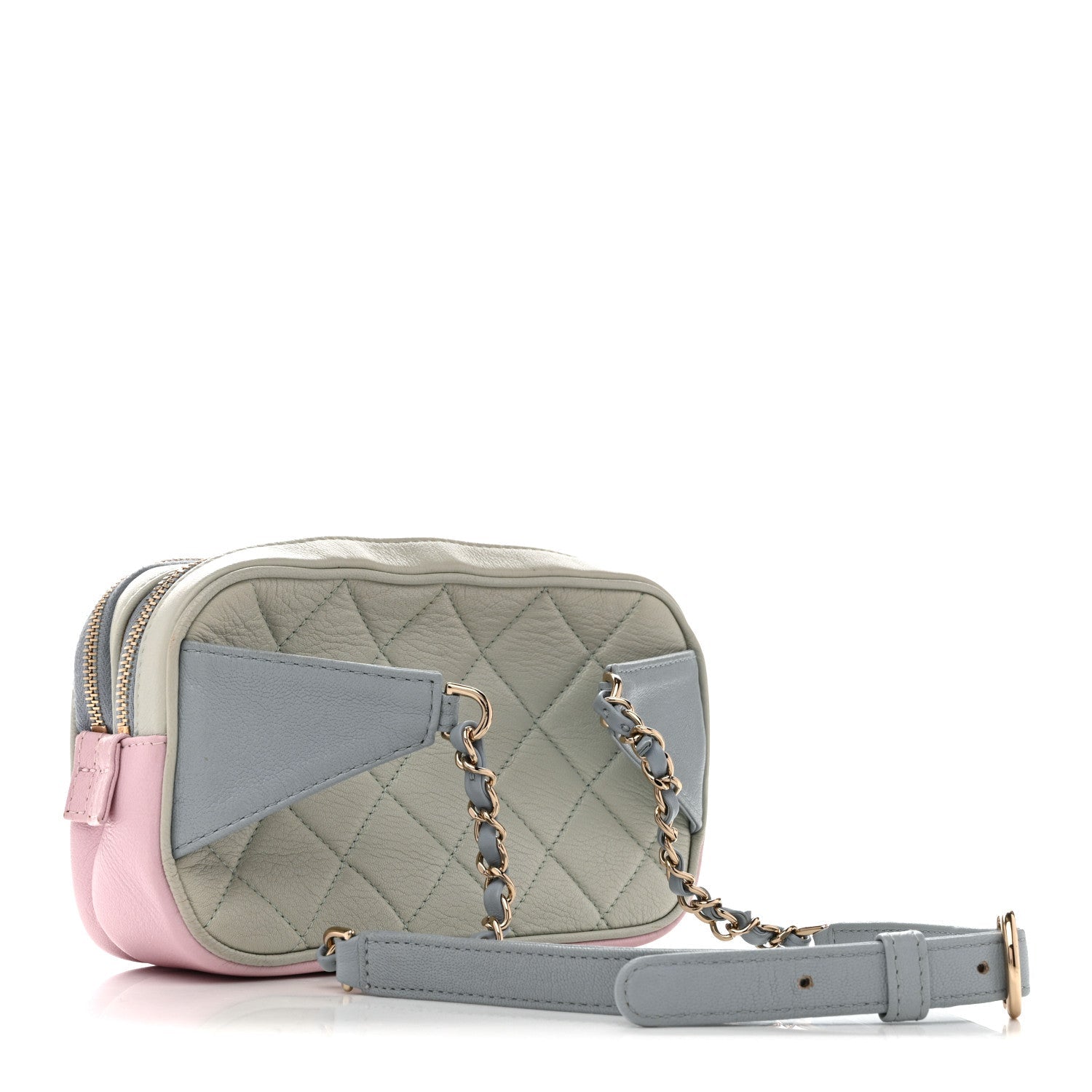 Chanel Goatskin Quilted Waist Bag Green Blue Pink