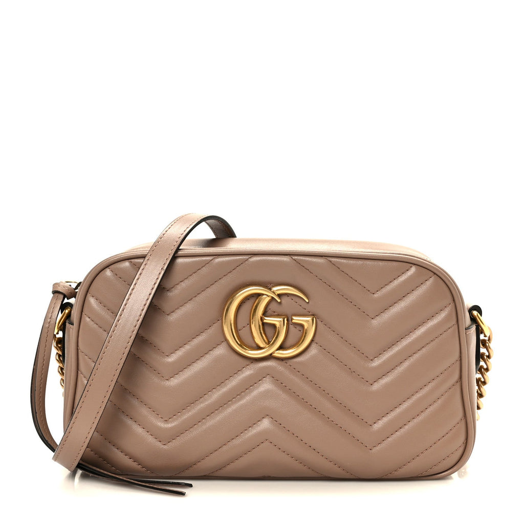 Gucci Calfskin Matelasse Small GG Marmont Chain Shoulder Bag Porcelain Rose
