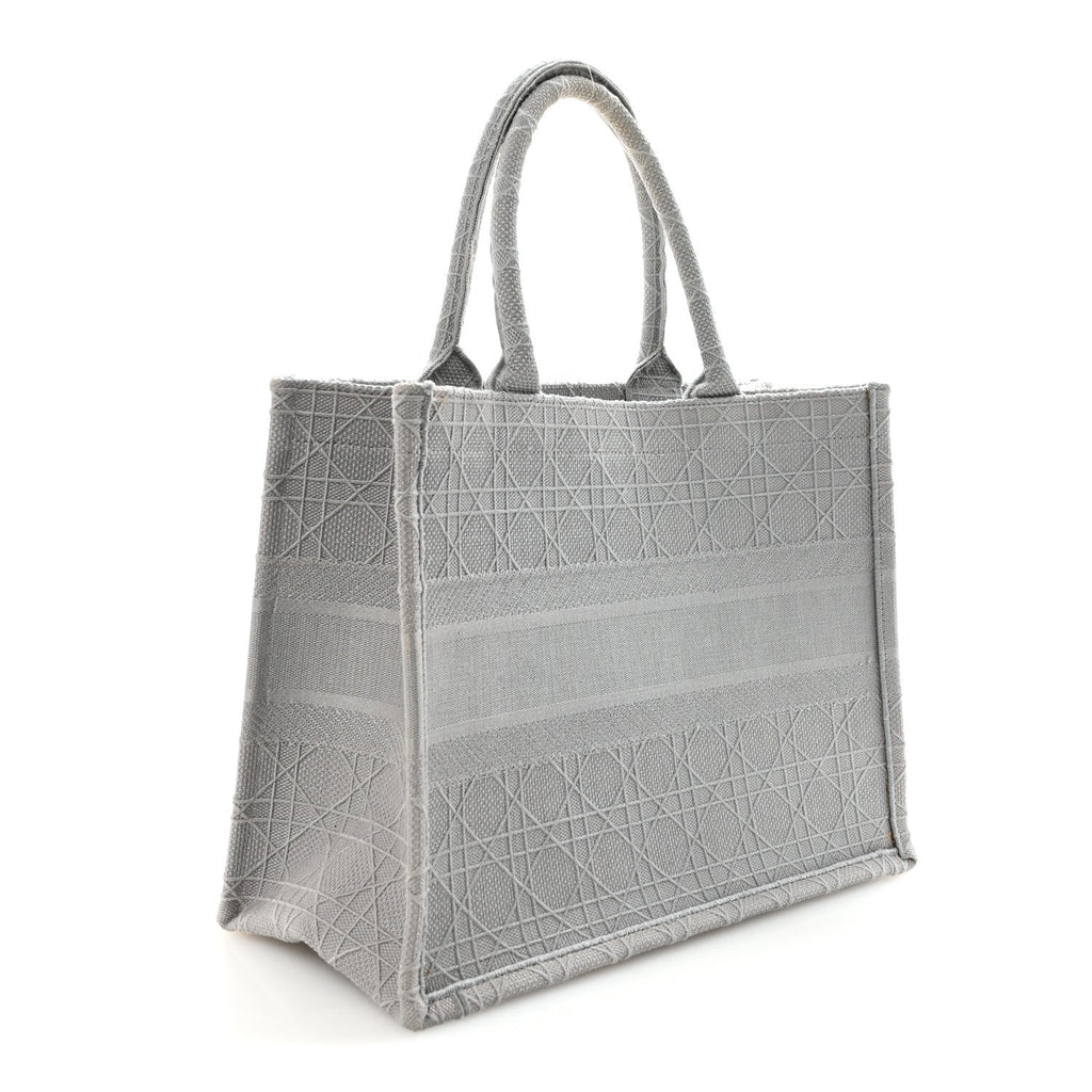 Christian Dior Canvas Embroidered Cannage Medium Book Tote Stone