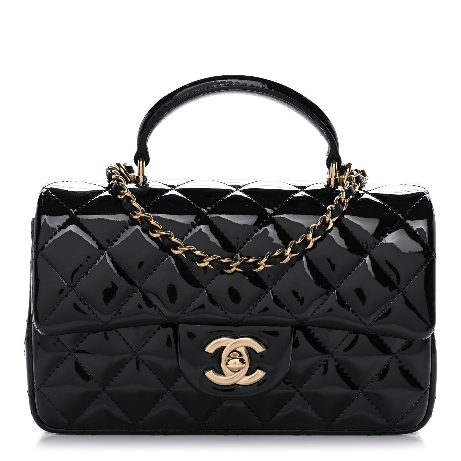 Chanel Patent Quilted Mini Top Handle Rectangular Flap Black
