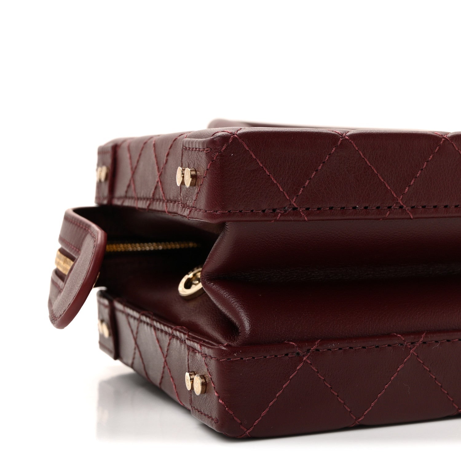 Chanel Calfskin Quilted Studded Square Vanity Case Burgundy