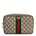 Gucci GG Supreme Monogram Textured Calfskin Web Small Cosmetic Case Beige Ebony New Acero