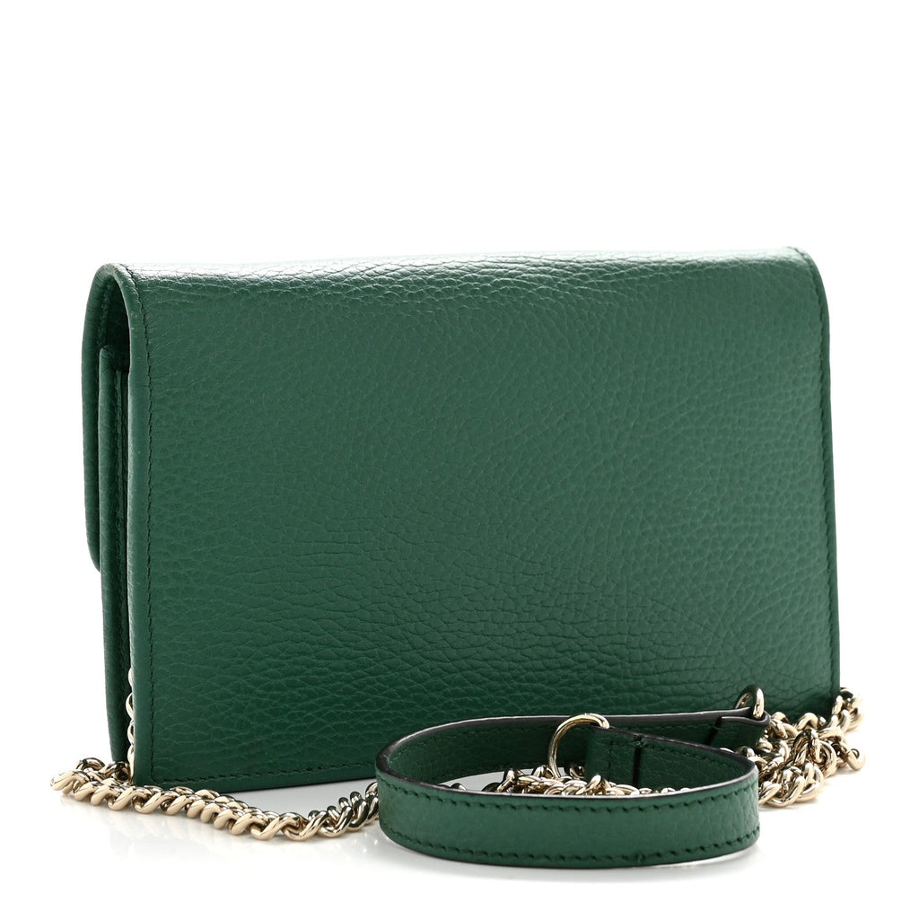 Gucci Dollar Calfskin Interlocking G Chain Wallet Emerald