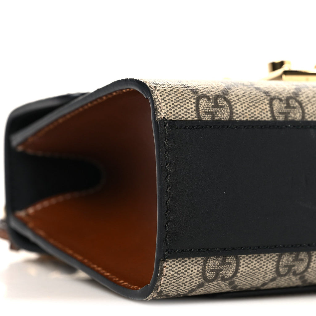 Gucci GG Supreme Monogram Calfskin Small Padlock Shoulder Bag Beige Black Cuir