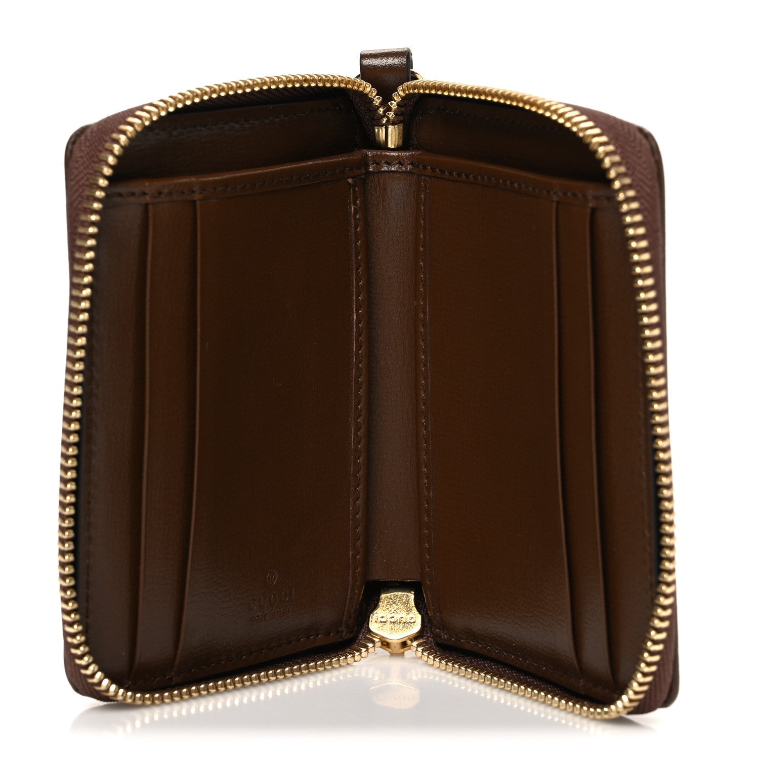 Gucci GG Supreme Monogram Azalea Calfskin Retro Interlocking G Compact Wallet Beige Ebony Brown Sugar