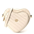 Gucci Calfskin Matelasse Diagonal Mini Interlocking G Heart Shoulder Bag Mystic White