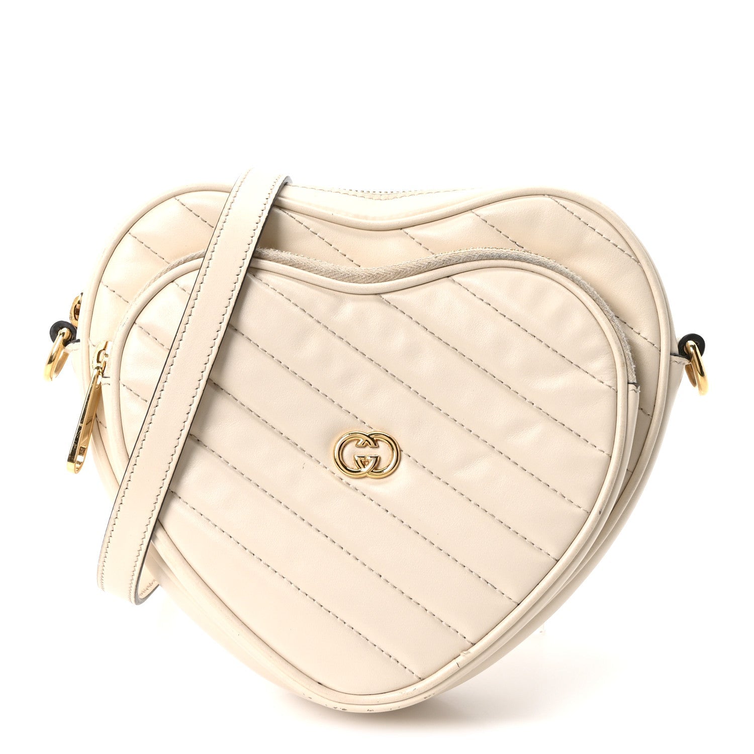 Gucci Calfskin Matelasse Diagonal Mini Interlocking G Heart Shoulder Bag Mystic White