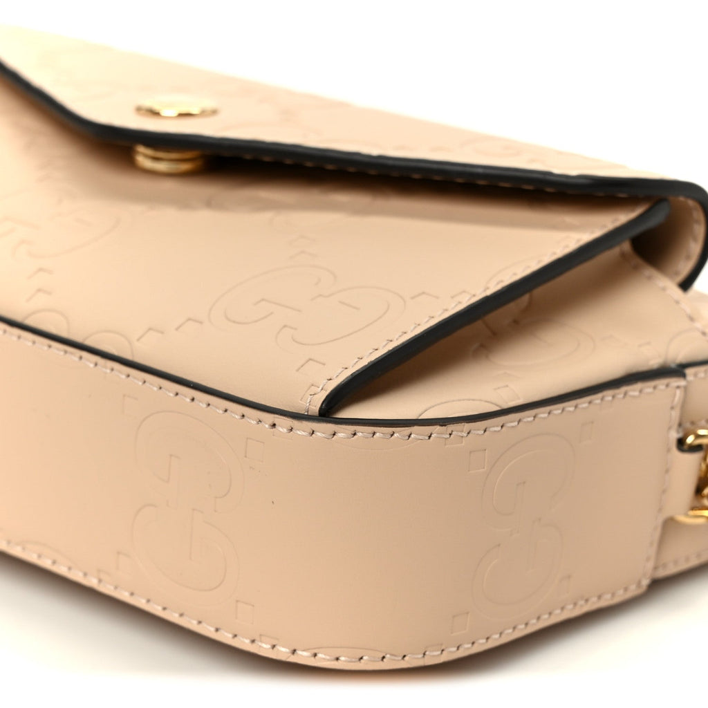 Gucci Calfskin GG Super Mini Debossed Chain Wallet Light Beige
