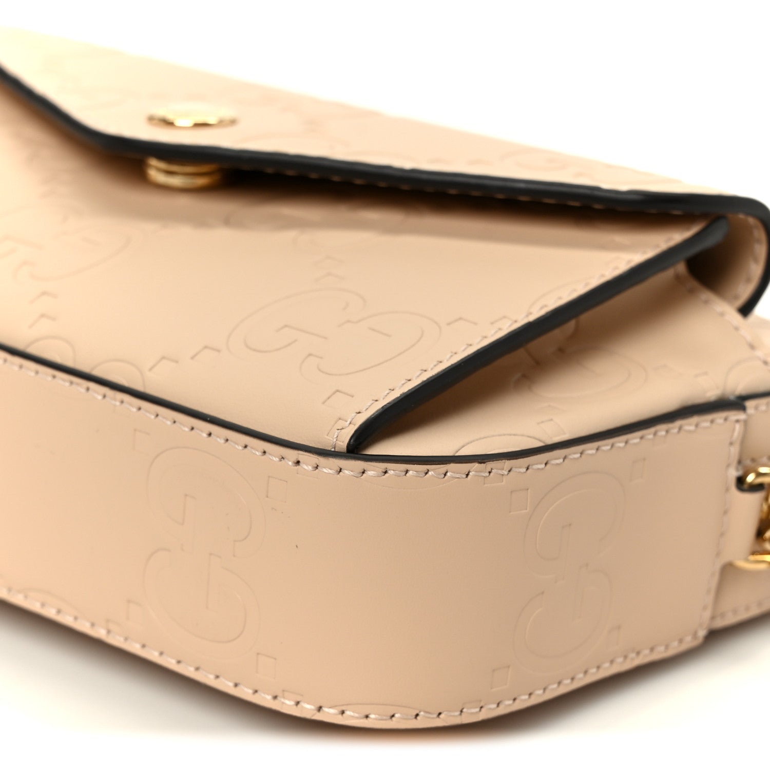 Gucci Calfskin GG Super Mini Debossed Chain Wallet Light Beige