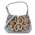 Gucci Snakeskin Ostrich Calfskin Small Jackie 1961 Hobo Blue Multicolor